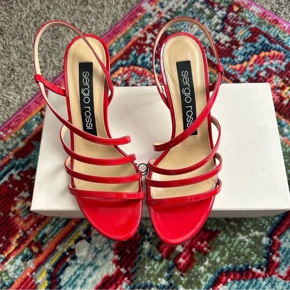 Sergio Rossi Red Godiva Steel Round Toe Stiletto Slip On Slingback Heels 37 - Picture 3 of 9